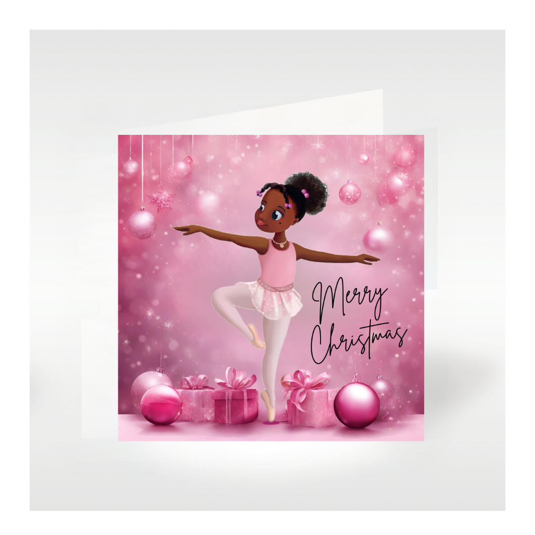 Nia Ballerina Christmas Card - Passe Releve Ballet Pose | Ballet Christmas Card