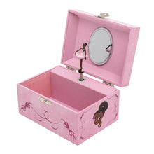 Pink music box with a black ballerina figurine inside.