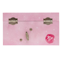 Pink music box. Back view of the box.
