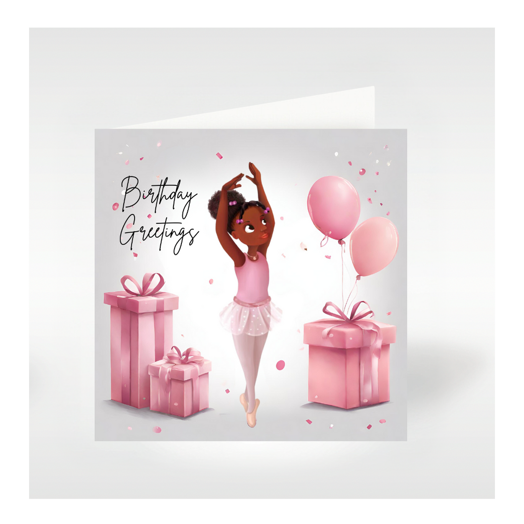 Nia Ballerina Birthday Card - En Pointe | Black Ballerina Greeting Card | Balloons